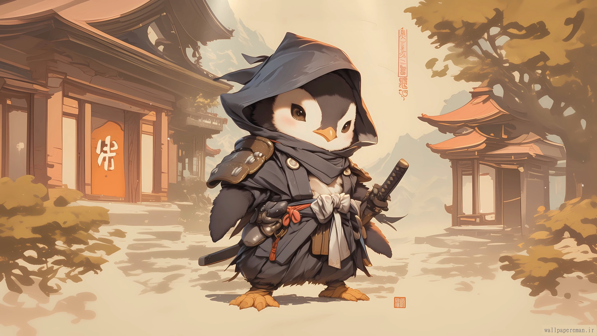cute-warrior-penguin-4k